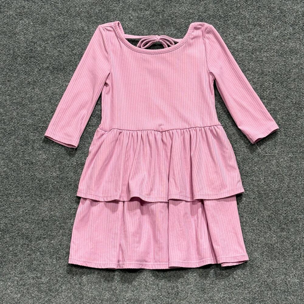 Epic Threads Dress Girls 4T Pink Rib Knit Tiered Ruffle 3/4 Sleeve Casual